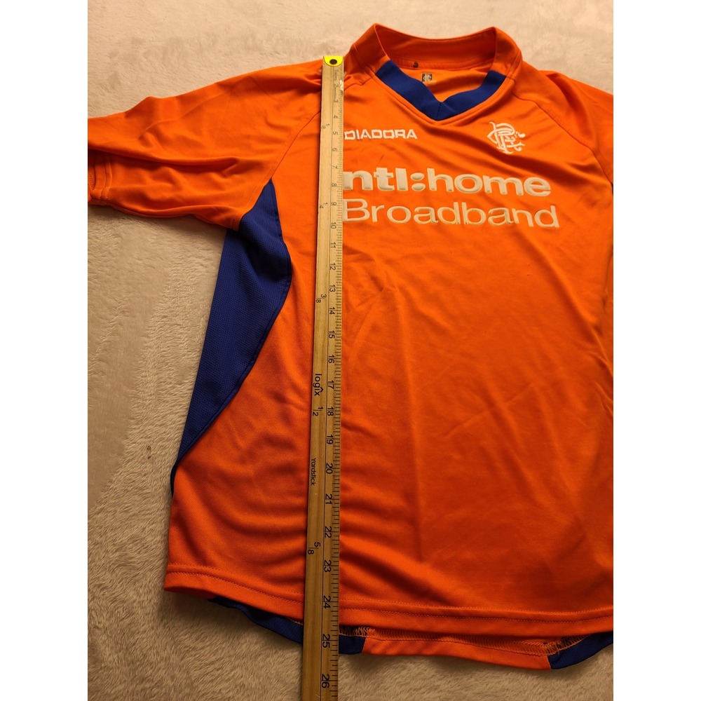 Vintage Diadora Glasgow Rangers FC Men's Jersey Orange 2002-03 V-Neck Away Kit S - Picture 9 of 13